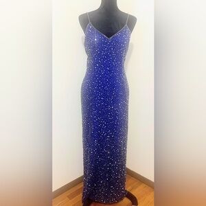 Vintage Laurence Kazar Silk Elegant Blue Beaded Slip Dress